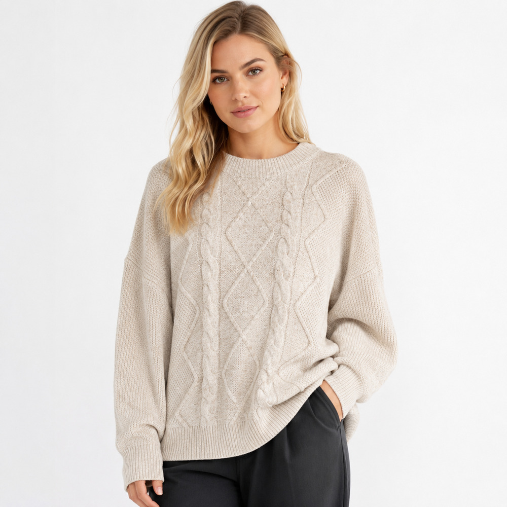 Altar'd State Sweater Womens Small Oatmeal Oversized Cable Knit Drop Shoulders